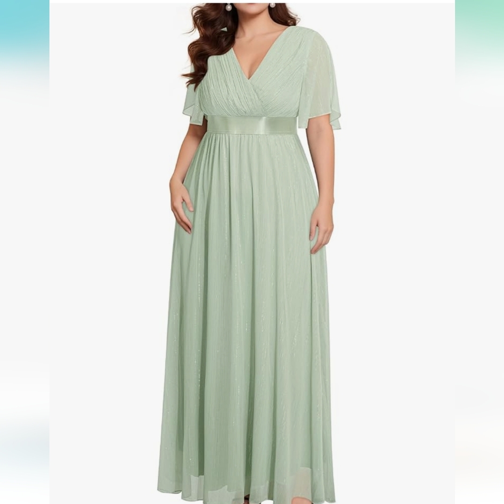 NWT Flycurvy Plus Size Elegant Mint Green Maxi Dress
